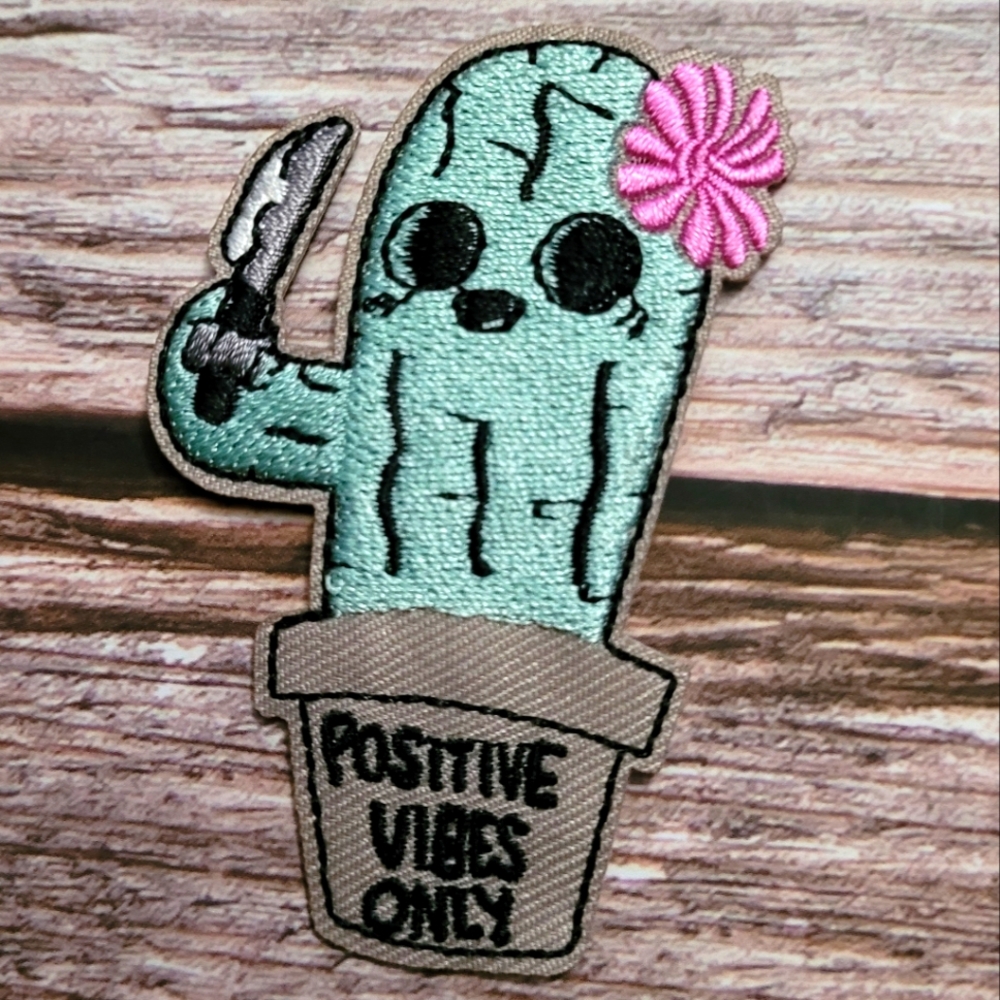 Positive Vibes Only Cactus Stabby Cute Plant Y2k Embroidered Patch